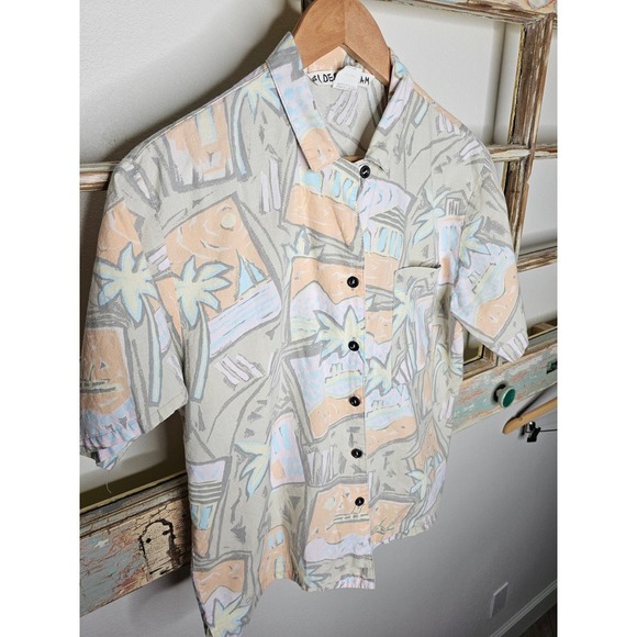 Vintage muted 80's Tropical button up ladies size medium - Picture 8 of 10